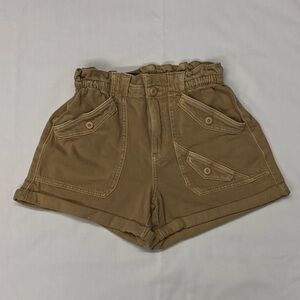 American Eagle High Rise Baggy Utility Denim Jean Shorts Tan Khaki Size 0